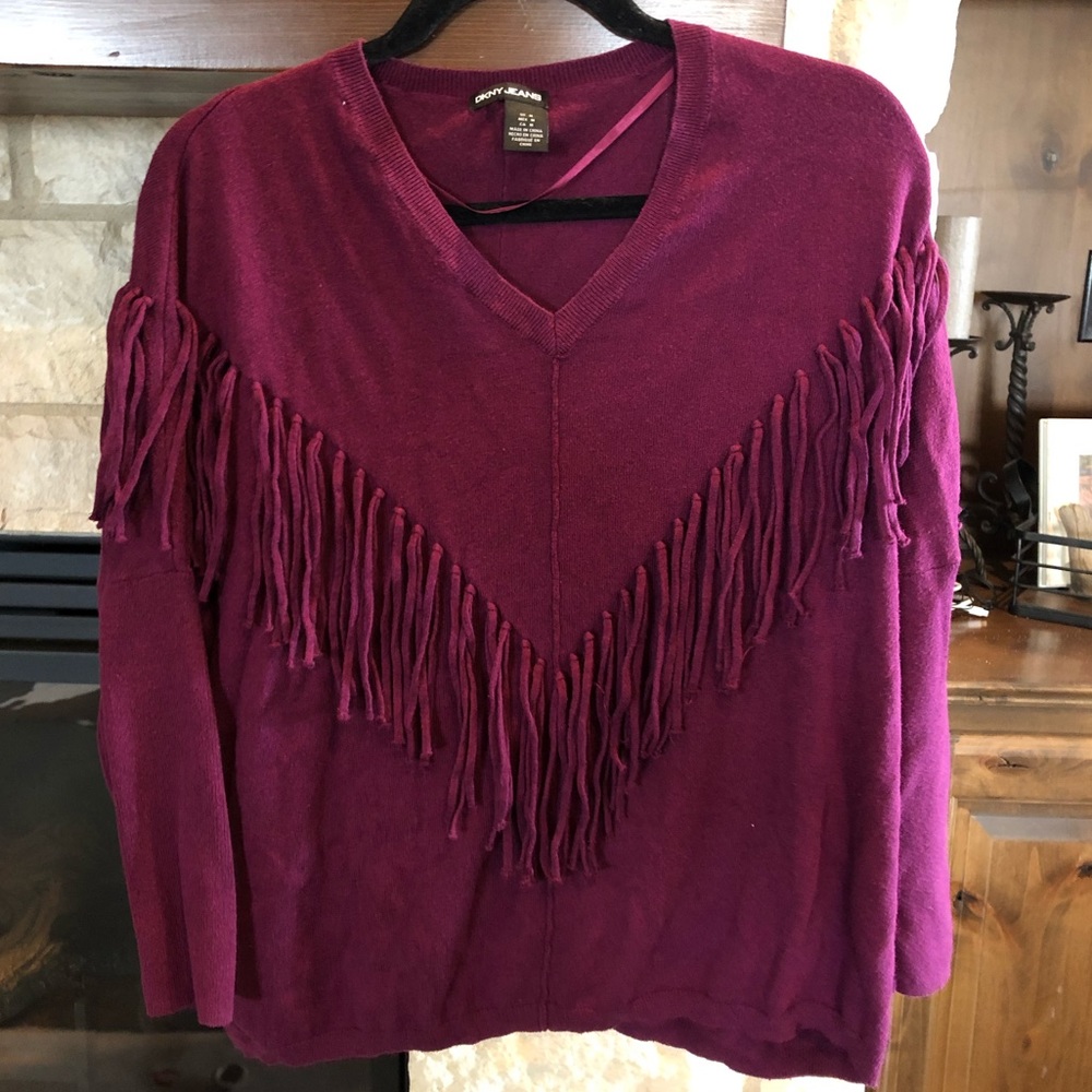 DKNY Plum Fringe Sweater